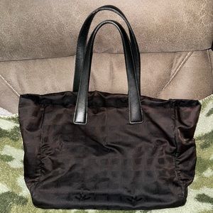 Auth Chanel New Travel Line Women's Nylon Canvas Handbag,Tote Bag Black